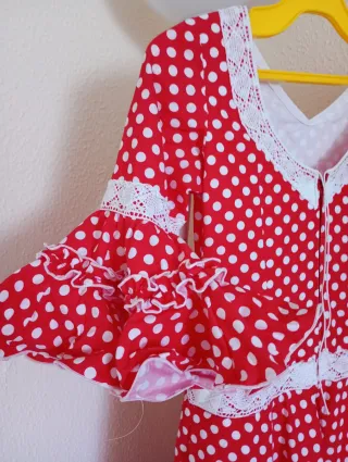 Traje Gitana Niña Rojo Lunares Blanco
