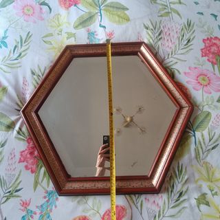 Espejo hexagonal madera y cristal