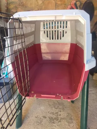 Transportín para mascotas gris y rosa