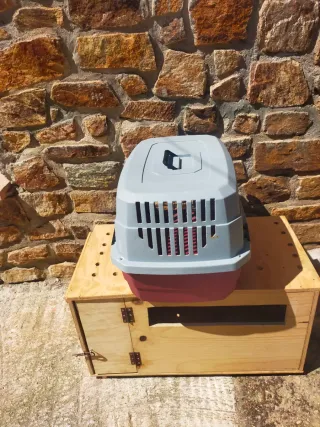 Transportín para mascotas gris y rosa