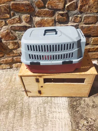 Transportín para mascotas gris y rosa