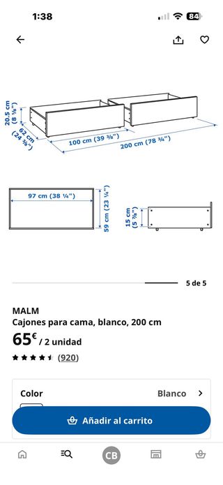 MALM Cajones para cama blancos