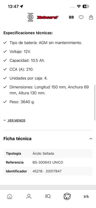 Batería moto Yamaha Ducati BS SLA BT12B-4 (FA)