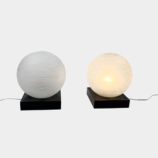 Pareja Lámparas Globo Cristal Ácido Madera Negra