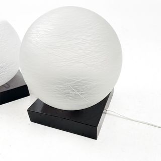 Pareja Lámparas Globo Cristal Ácido Madera Negra