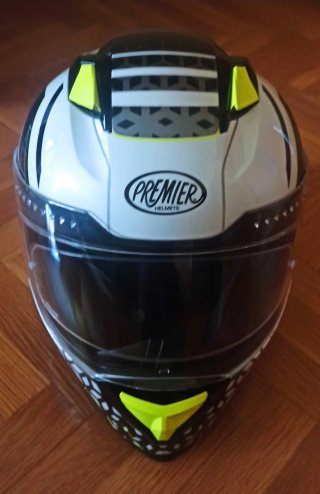 Casco Moto Premier Blanco y Amarillo Talla L