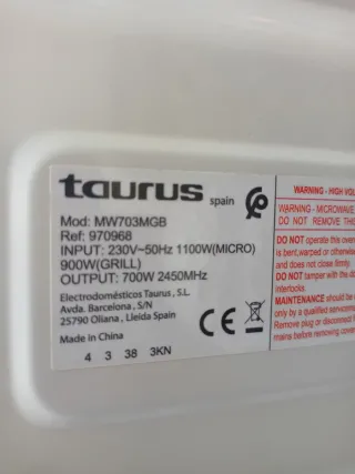 Microondas Taurus  MW703MGB