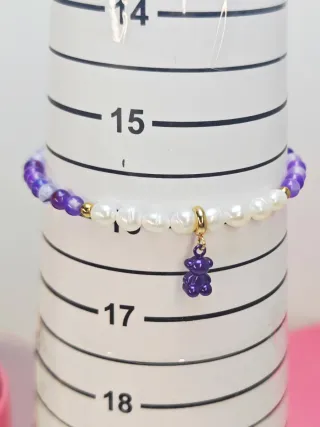 Pulsera Tous Perlas y Piedras Moradas Oso