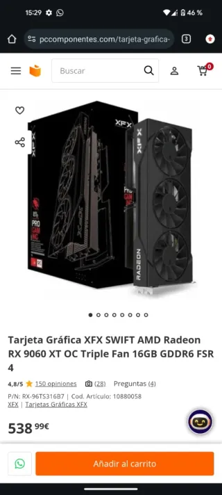 XFX RX 9060 XT 16GB GDDR6 Tarjeta Gráfica