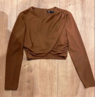 Zara Camiseta Crop Top Marrón Talla M
