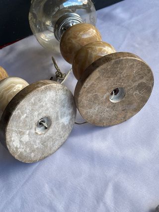 Pareja Lámparas Vintage Cristal Grabado y Mármol