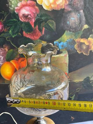 Pareja Lámparas Vintage Cristal Grabado y Mármol