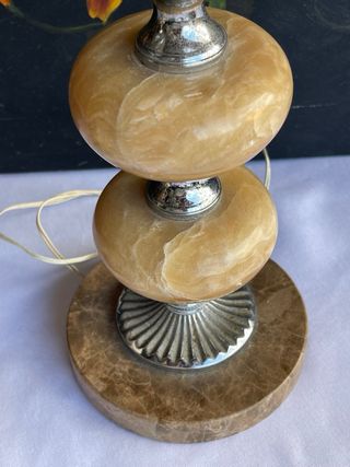 Pareja Lámparas Vintage Cristal Grabado y Mármol