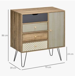 Cómoda 4 cajones madera y metal