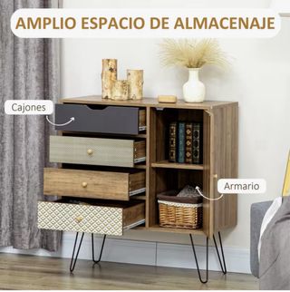 Cómoda 4 cajones madera y metal
