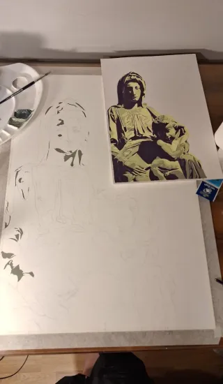 Pintura Virgen con Niño estilo clásico