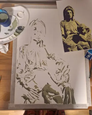 Pintura Virgen con Niño estilo clásico