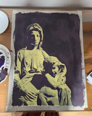 Pintura Virgen con Niño estilo clásico
