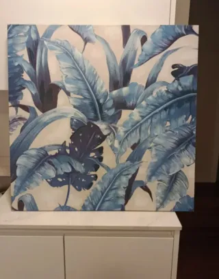 Cuadro hojas azules sin marco, nuevo 80x80