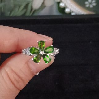 Anillo Plata Flor Diópsido Natural