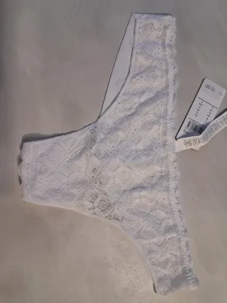 2 Slip brasiliano in pizzo bianco e nero taglia L