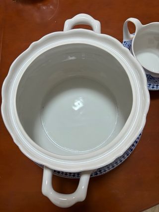 Sopera y salsera COCEMA cerámica azul y blanco