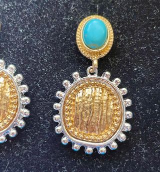 Pendientes Círculo Dorado y Plateado con Turquesa