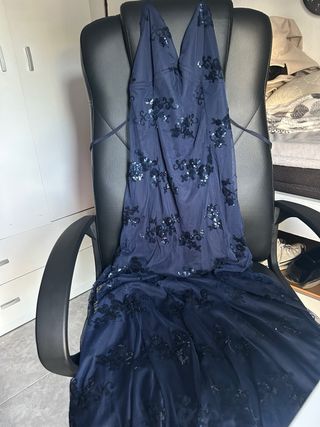 Vestido largo lentejuelas azul espalda abierta