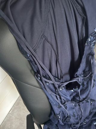 Vestido largo lentejuelas azul espalda abierta