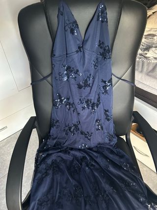 Vestido largo lentejuelas azul espalda abierta