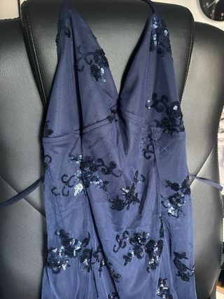 Vestido largo lentejuelas azul espalda abierta