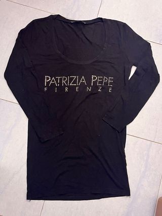 Maglia Patrizia Pepe Manica 3/4 Logo Strass