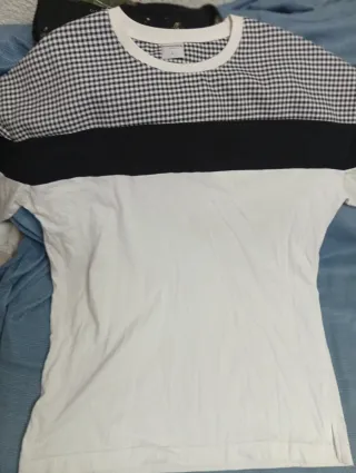 Camisa de manga corta a cuadros y bloques