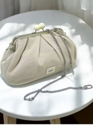 Pochette tessuto beige e argento