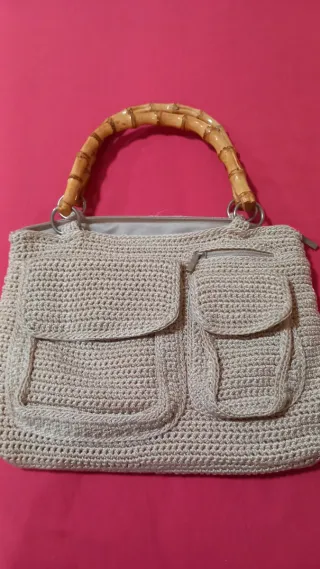 Bolso Boho Beige Crochet Bambú