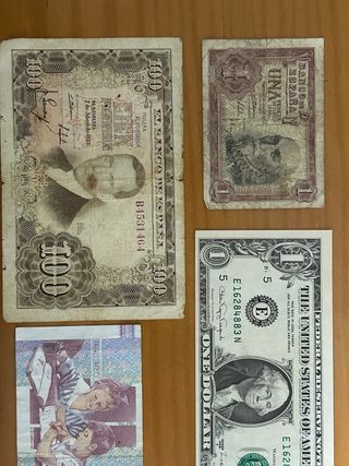Lote Billetes Antiguos España y Dólar USA