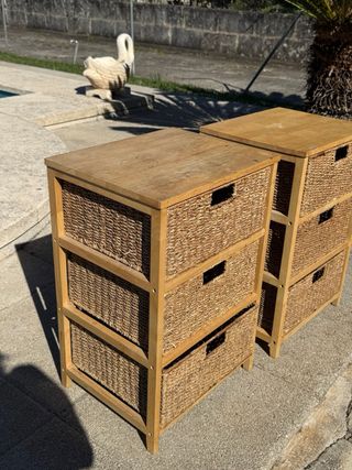 Mesitas de noche mimbre y madera
