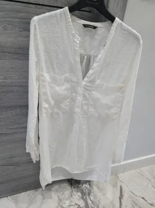 Blusa Túnica Lino Massimo Dutti Blanca