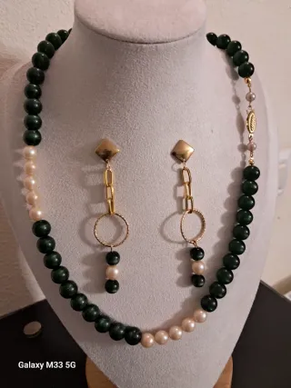 Collana e orecchini Vintage Agata e perle