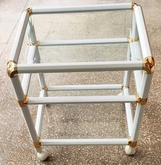 Mesa auxiliar cristal y metal con ruedas