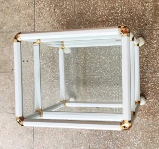 Mesa auxiliar cristal y metal con ruedas