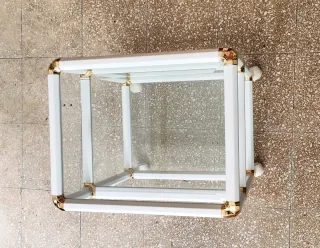 Mesa auxiliar cristal y metal con ruedas