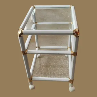 Mesa auxiliar cristal y metal con ruedas
