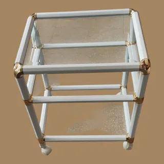 Mesa auxiliar cristal y metal con ruedas