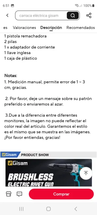 Remachadora Gisam Eléctrica + 2 Baterías
