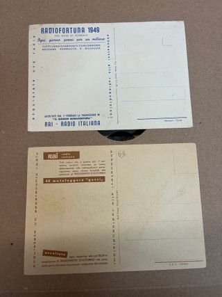 2 Cartoline Vintage RAI 1949 Radiofortuna