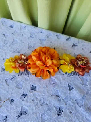 Conjunto Flamenca Flores Naranja y Amarillo