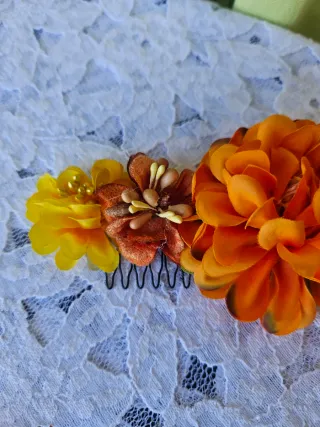 Conjunto Flamenca Flores Naranja y Amarillo