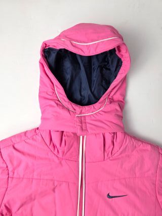 Nike Pink Puffer Jacket Hooded Full Zip Winter Coa