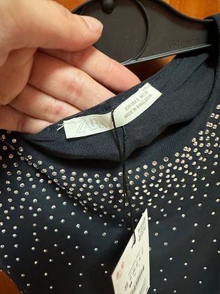 Top Zara pedrería negro Talla S